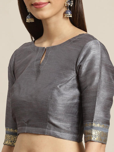 Grey Printed Silk Blend Saree - Libas