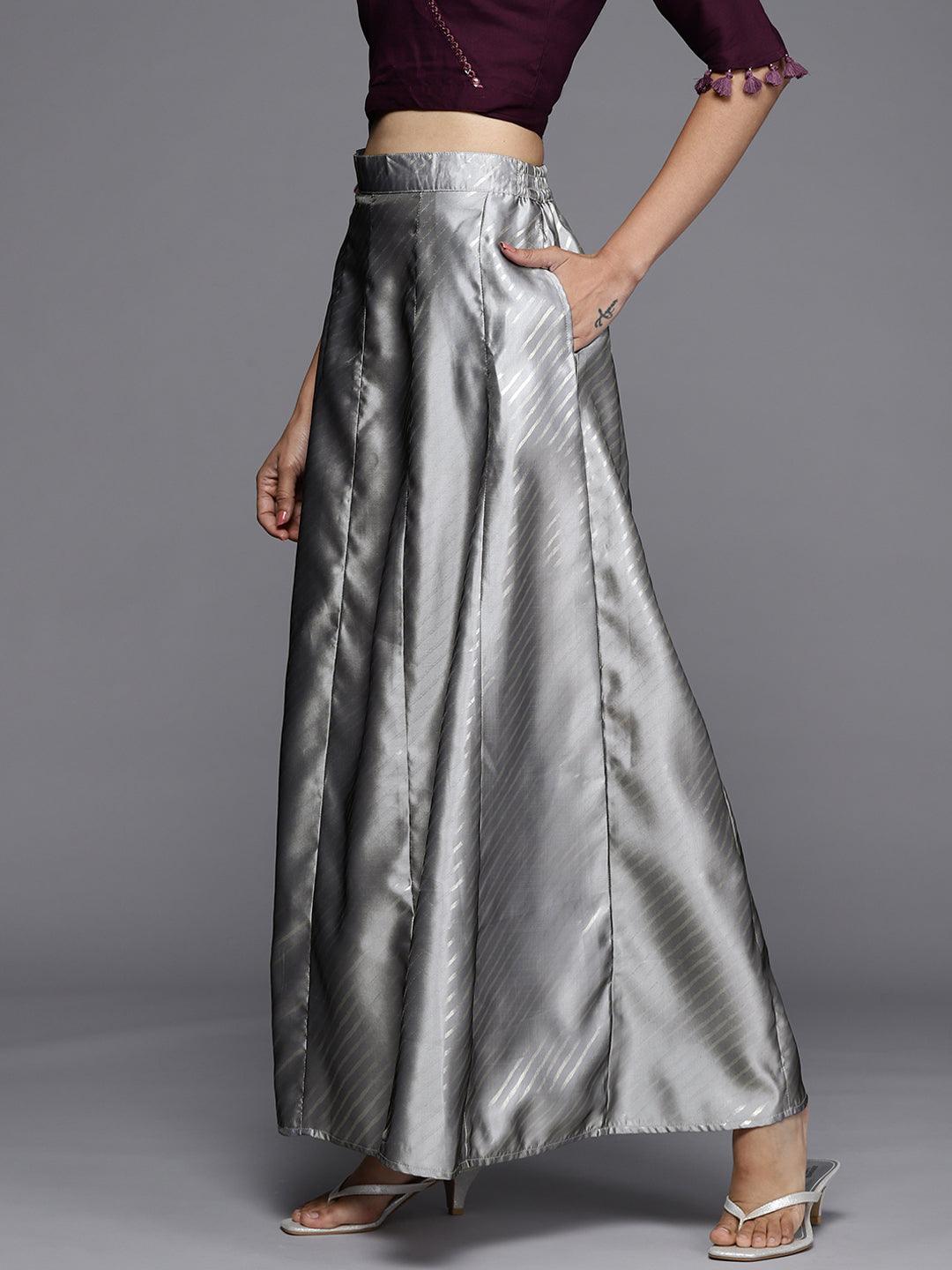 Grey Printed Silk Blend Skirt