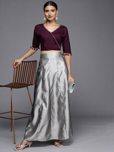 Grey Printed Silk Blend Skirt - Libas