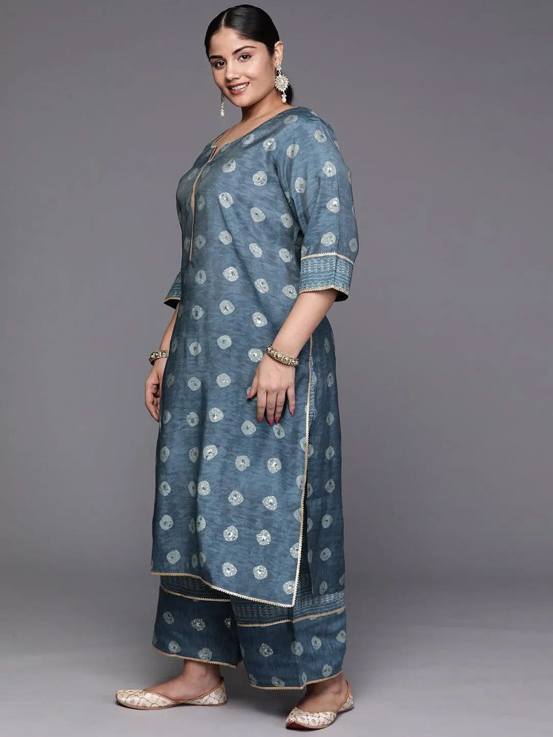 Black Yoke Design Cotton Straight Kurta With Trousers & Dupatta - Libas 