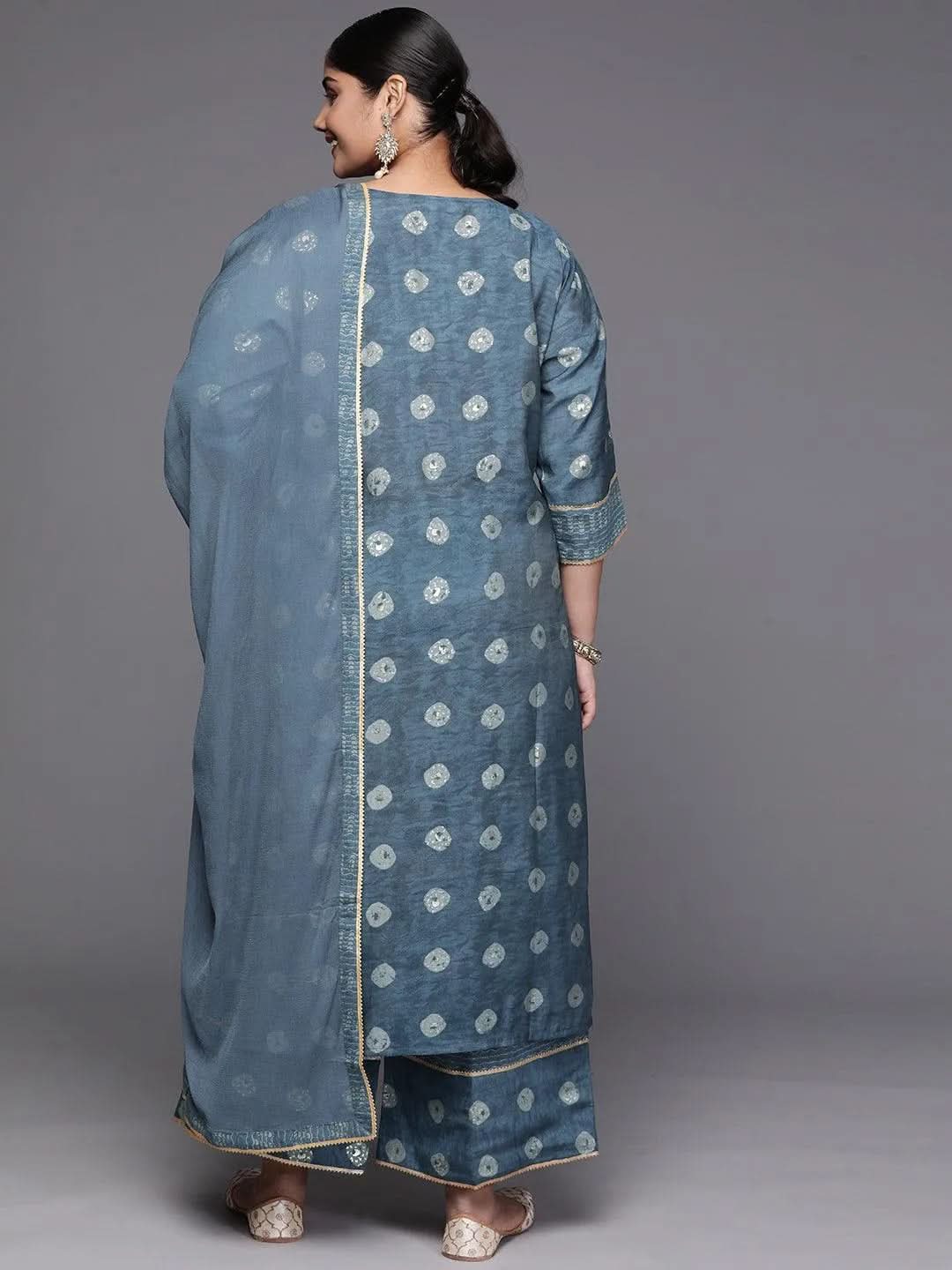 Black Yoke Design Cotton Straight Kurta With Trousers & Dupatta - Libas 