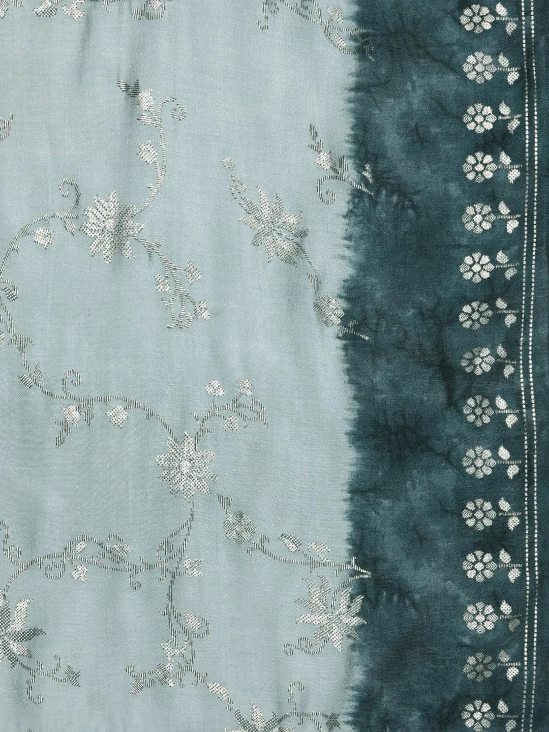 Grey Printed Silk Blend Straight Kurta With Trousers & Dupatta - Libas 