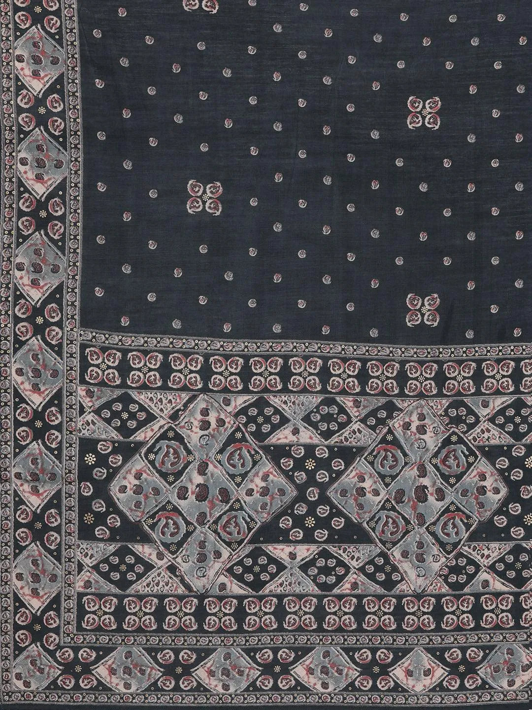 Grey Printed Silk Blend Straight Kurta With Trousers & Dupatta - Libas 