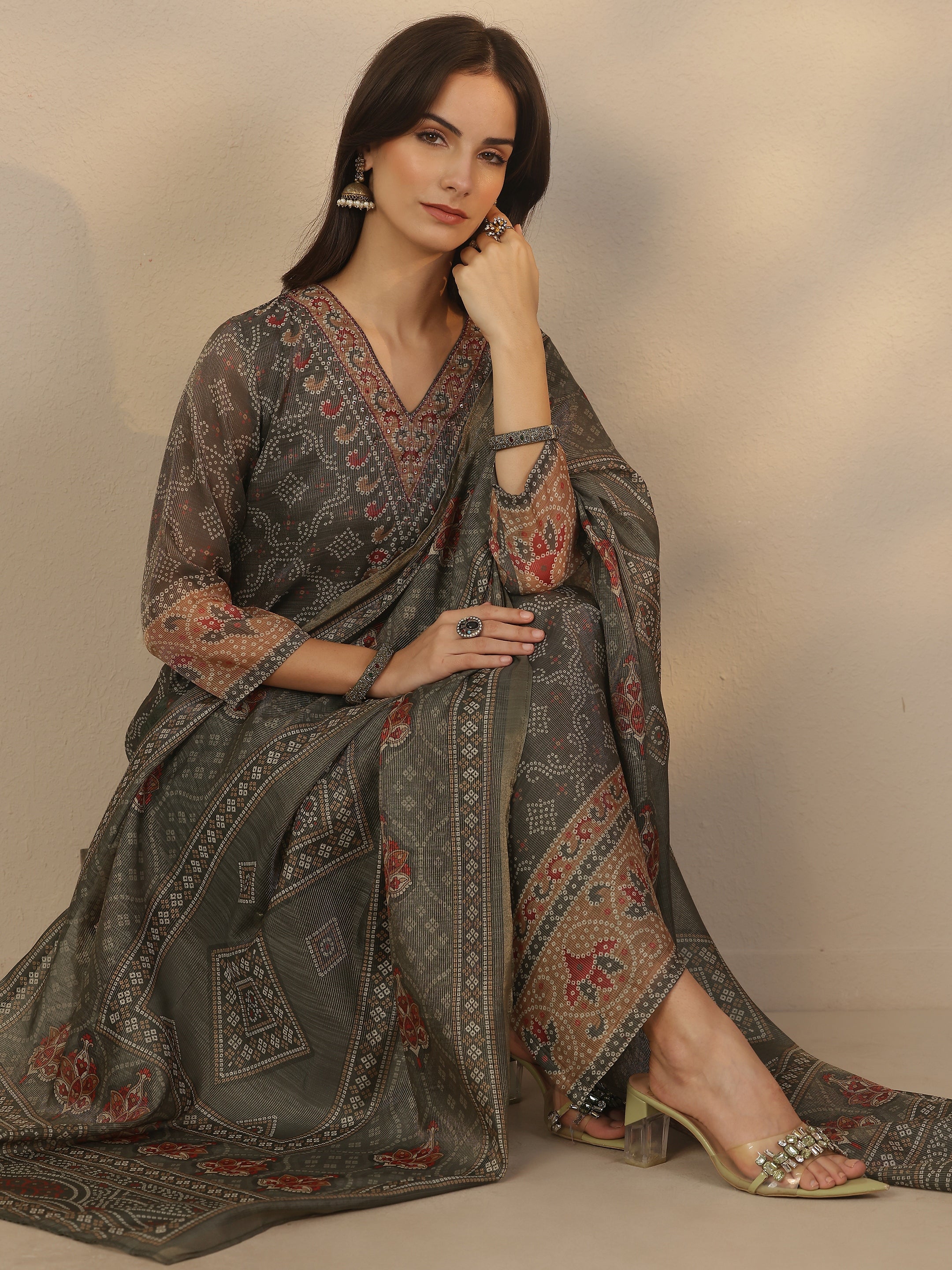 libas Grey Printed Silk Blend Straight Suit Set With Dupatta-picture-31
