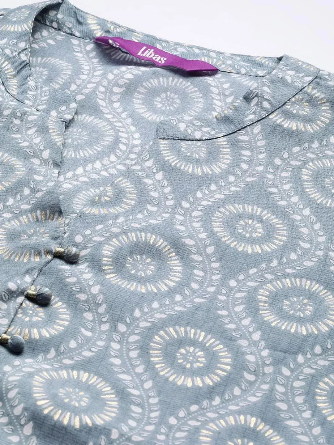 

Grey Printed Silk Fit and Flare Dress