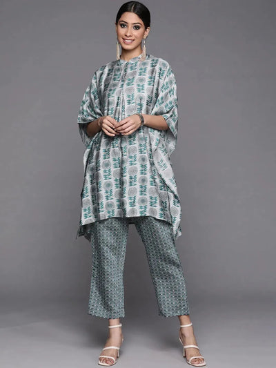 Grey Printed Silk Kurta Set - Libas