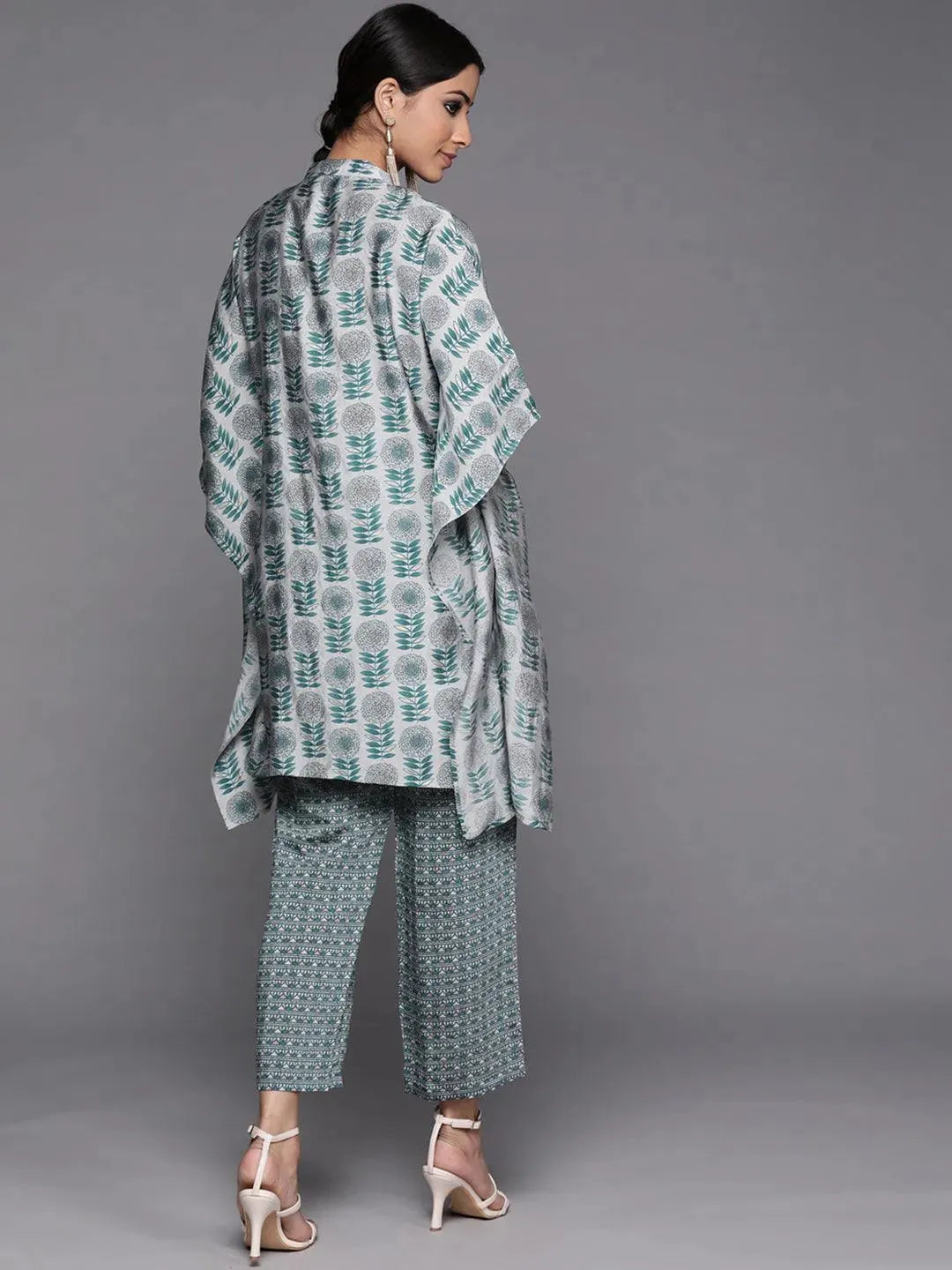Grey Printed Silk Kurta Set - Libas 
