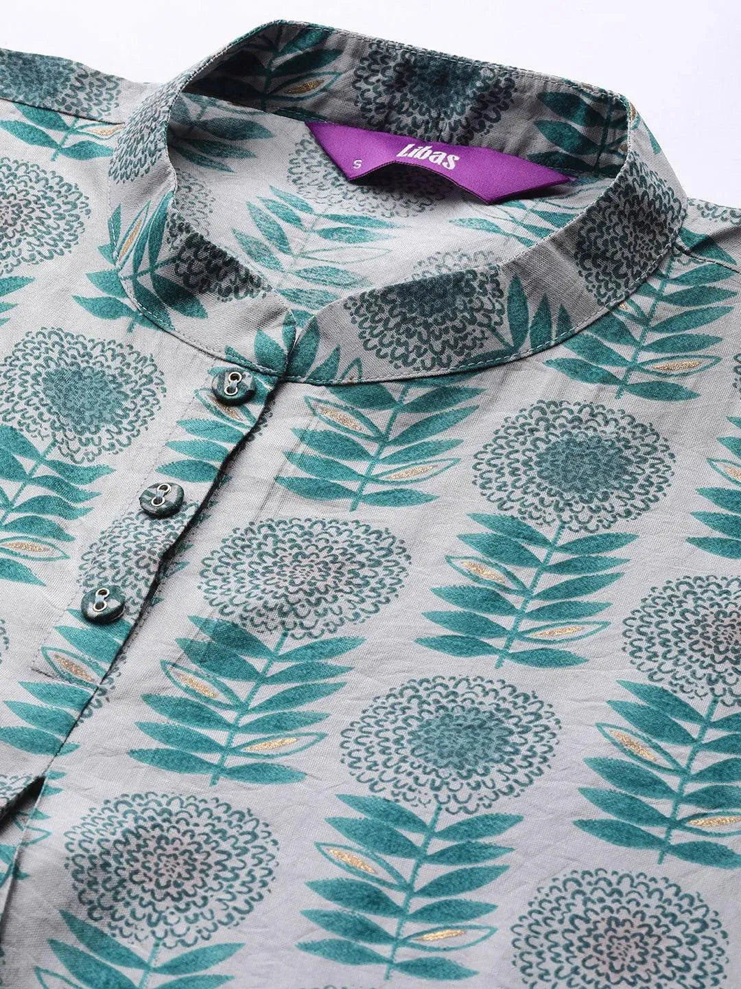 Grey Printed Silk Kurta Set - Libas 