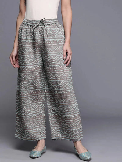 Grey Printed Silk Palazzos - Libas