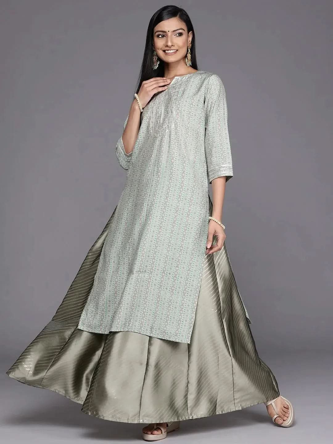 

Grey Printed Silk Straight Kurta