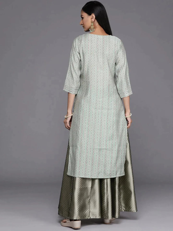 Grey Printed Silk Straight Kurta - Libas