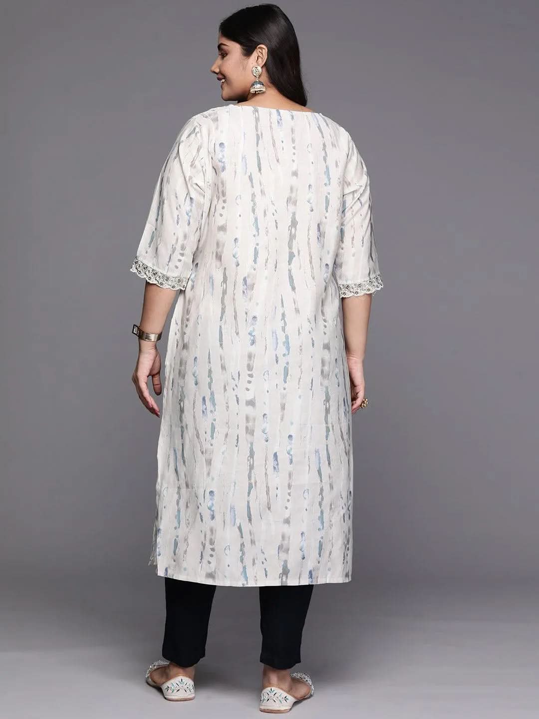 Grey Printed Silk Straight Kurta - Libas 