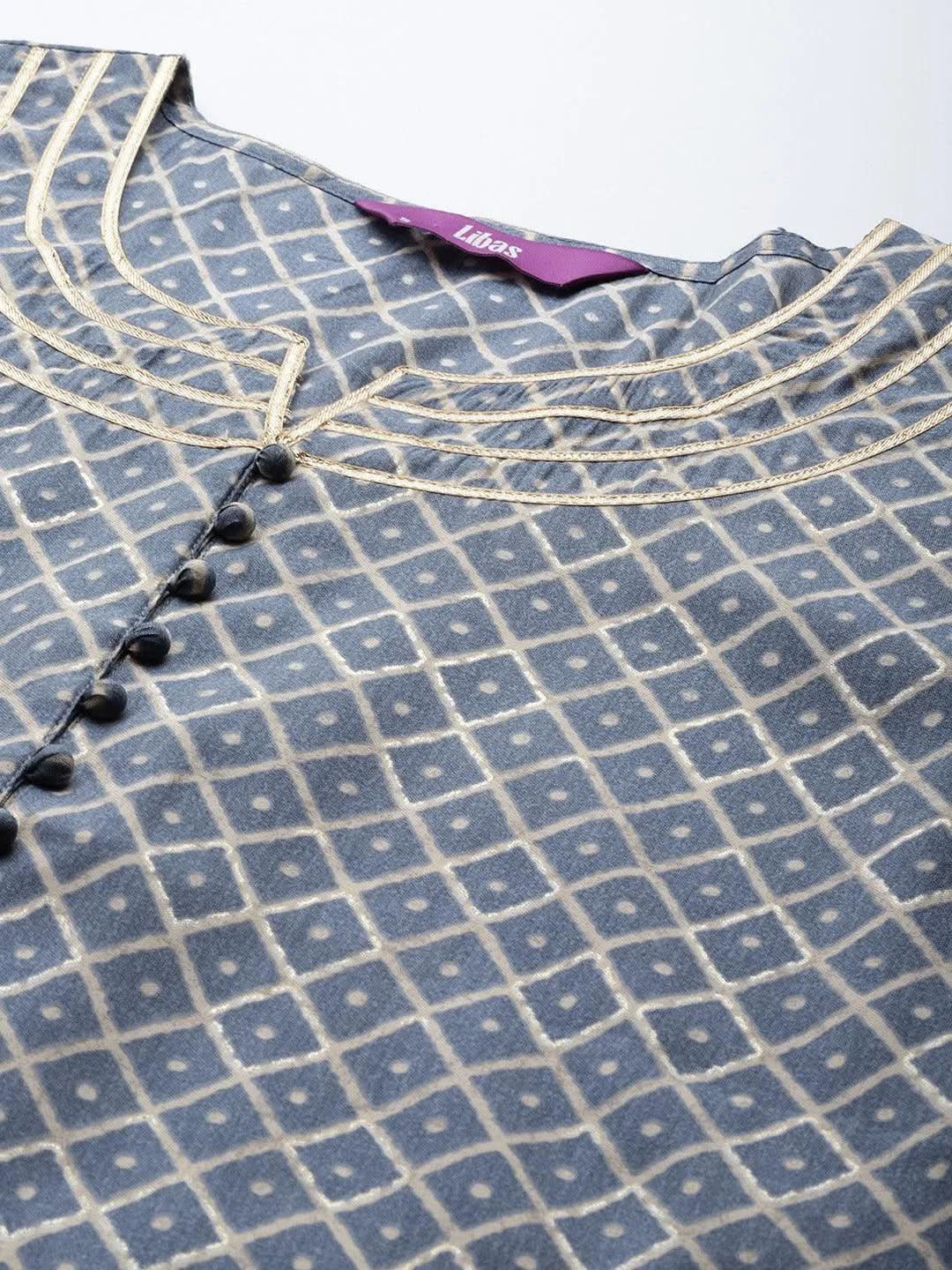 

Grey Printed Silk Straight Kurta