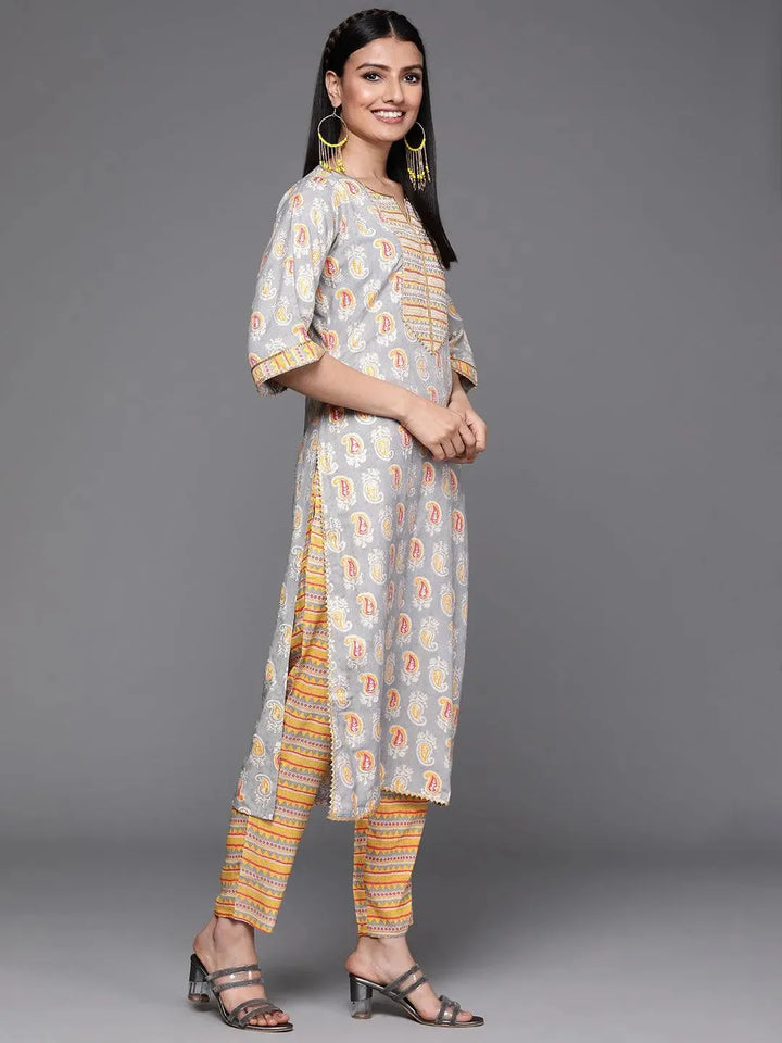 Grey Printed Silk Suit Set - Libas