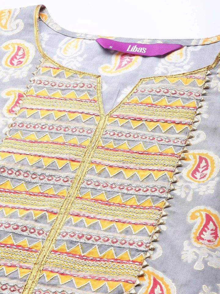 Grey Printed Silk Suit Set - Libas