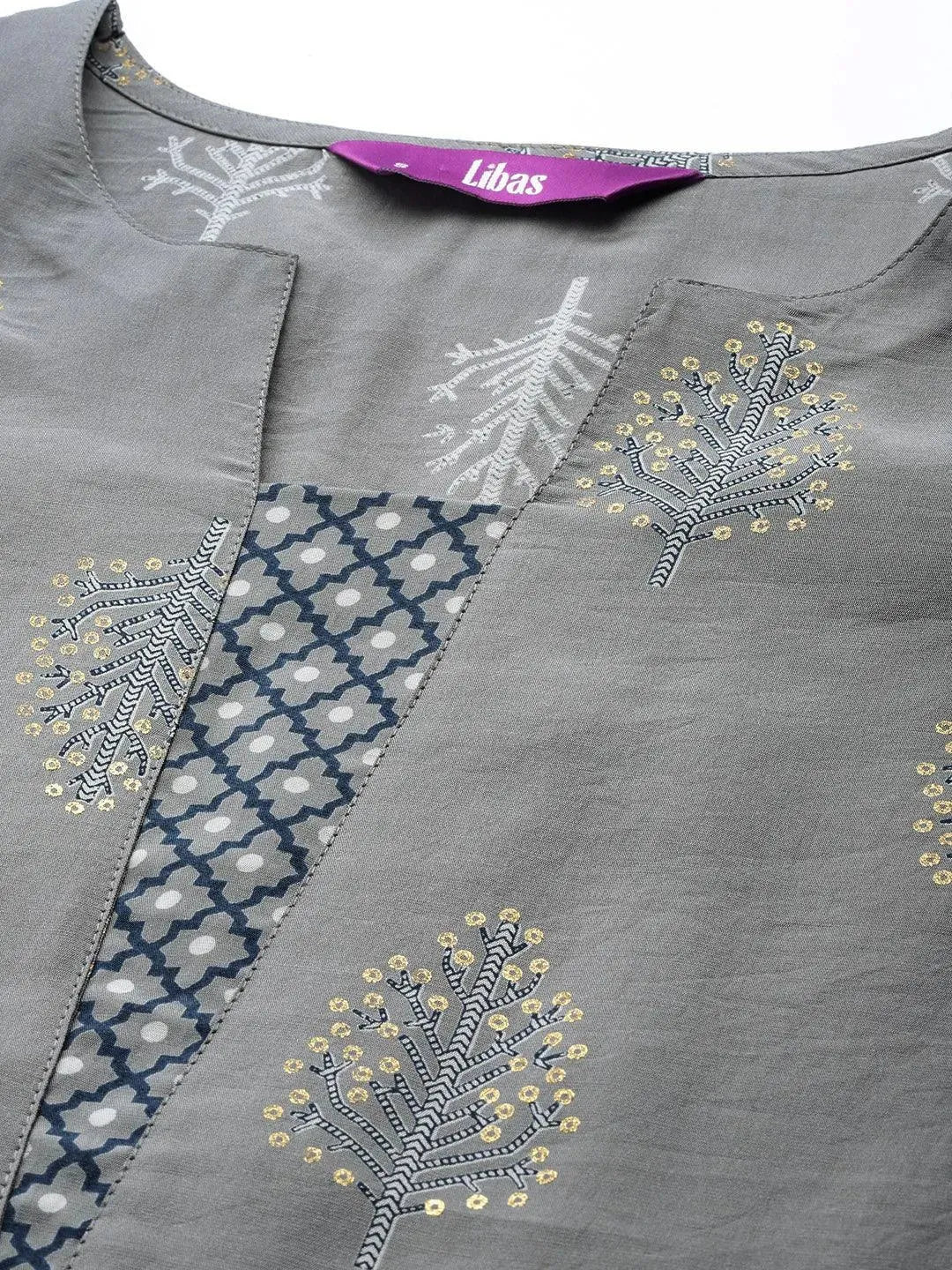 Grey Printed Silk Suit Set - Libas 