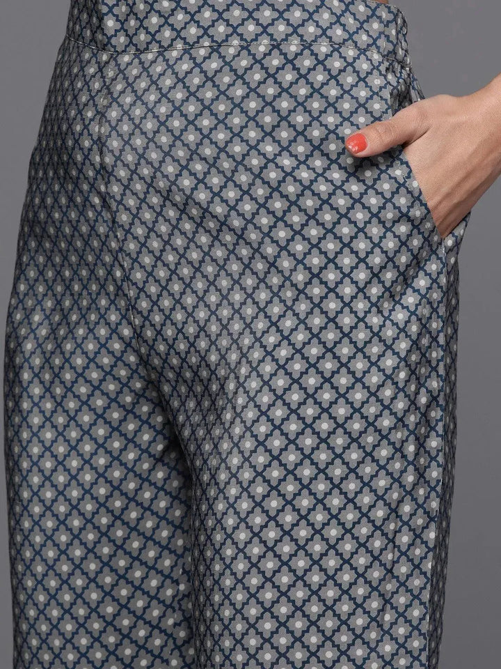 Grey Printed Silk Suit Set - Libas