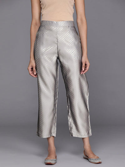 Grey Printed Silk Trousers - Libas