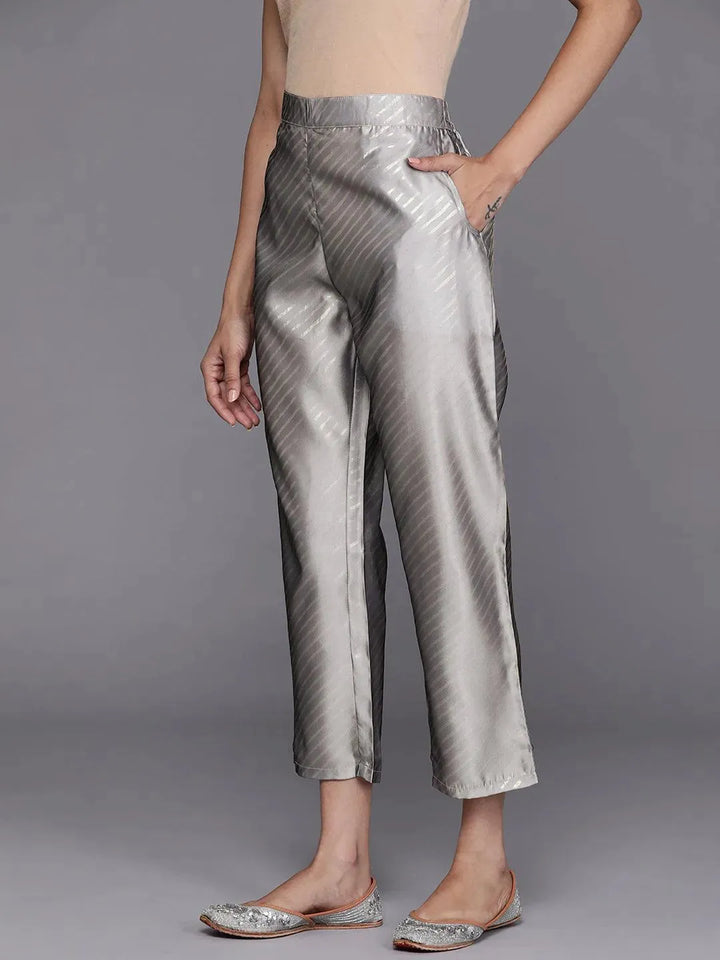 Grey Printed Silk Trousers - Libas