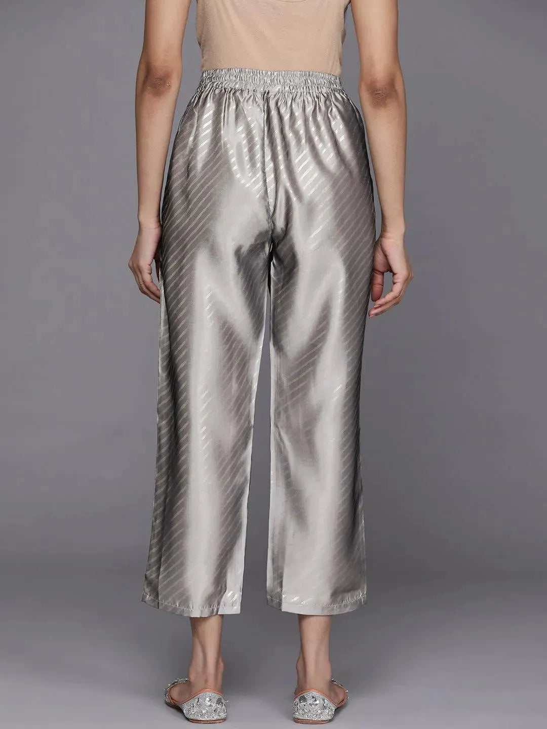 Grey Printed Silk Trousers - Libas