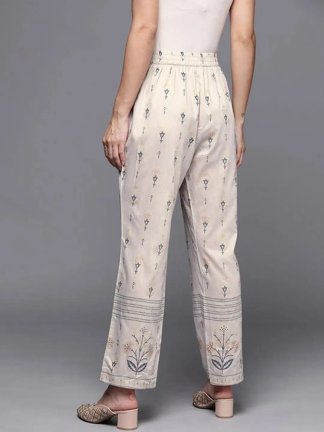 Grey Printed Silk Trousers - Libas 