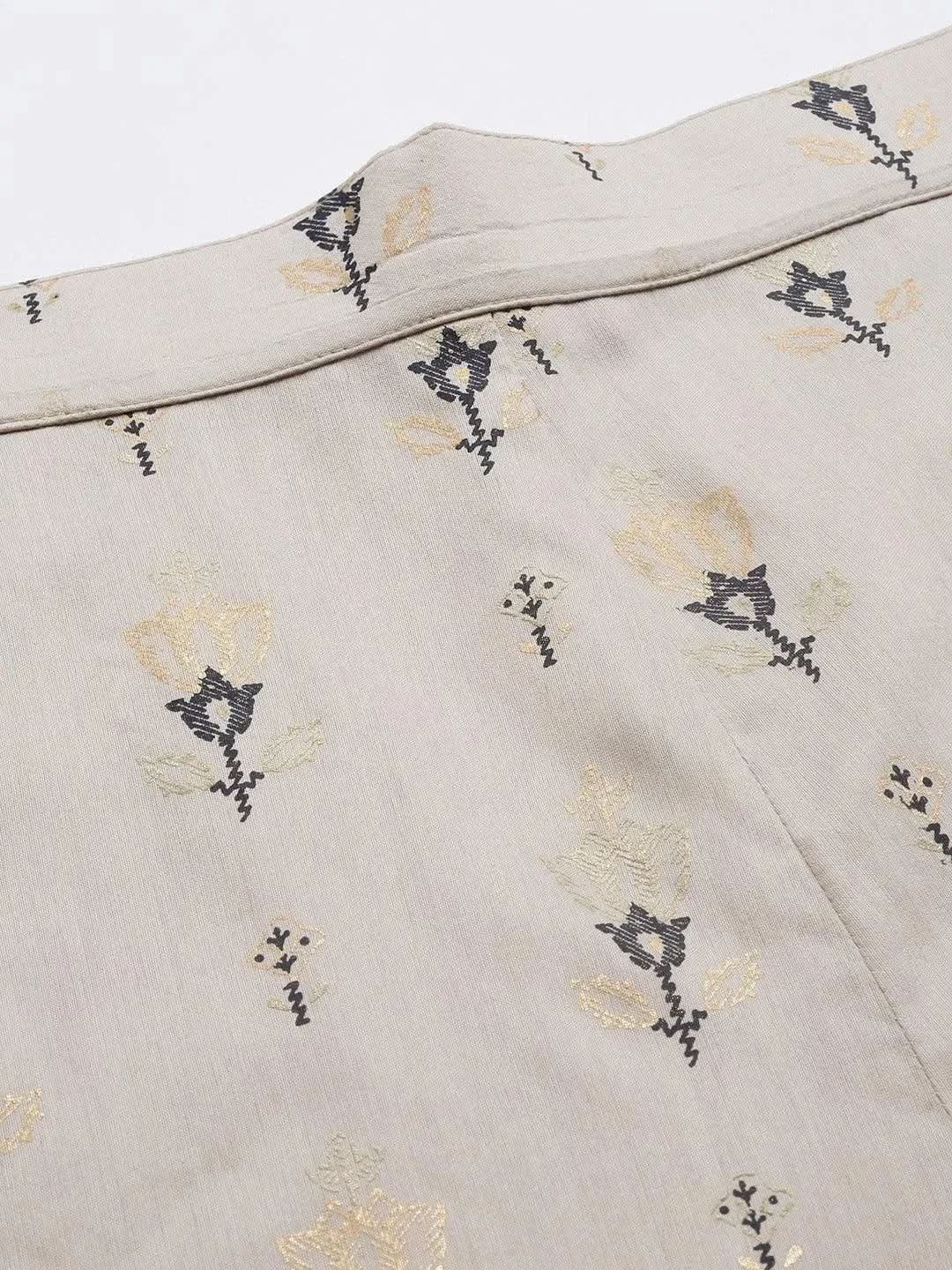 Grey Printed Silk Trousers - Libas 