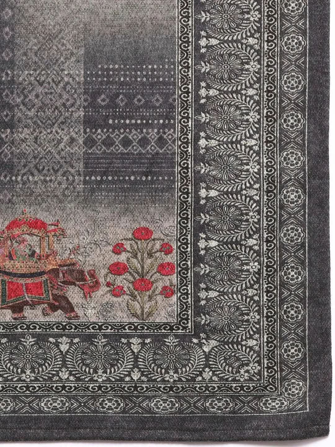 Grey Printed Wool Straight Suit Set - Libas 