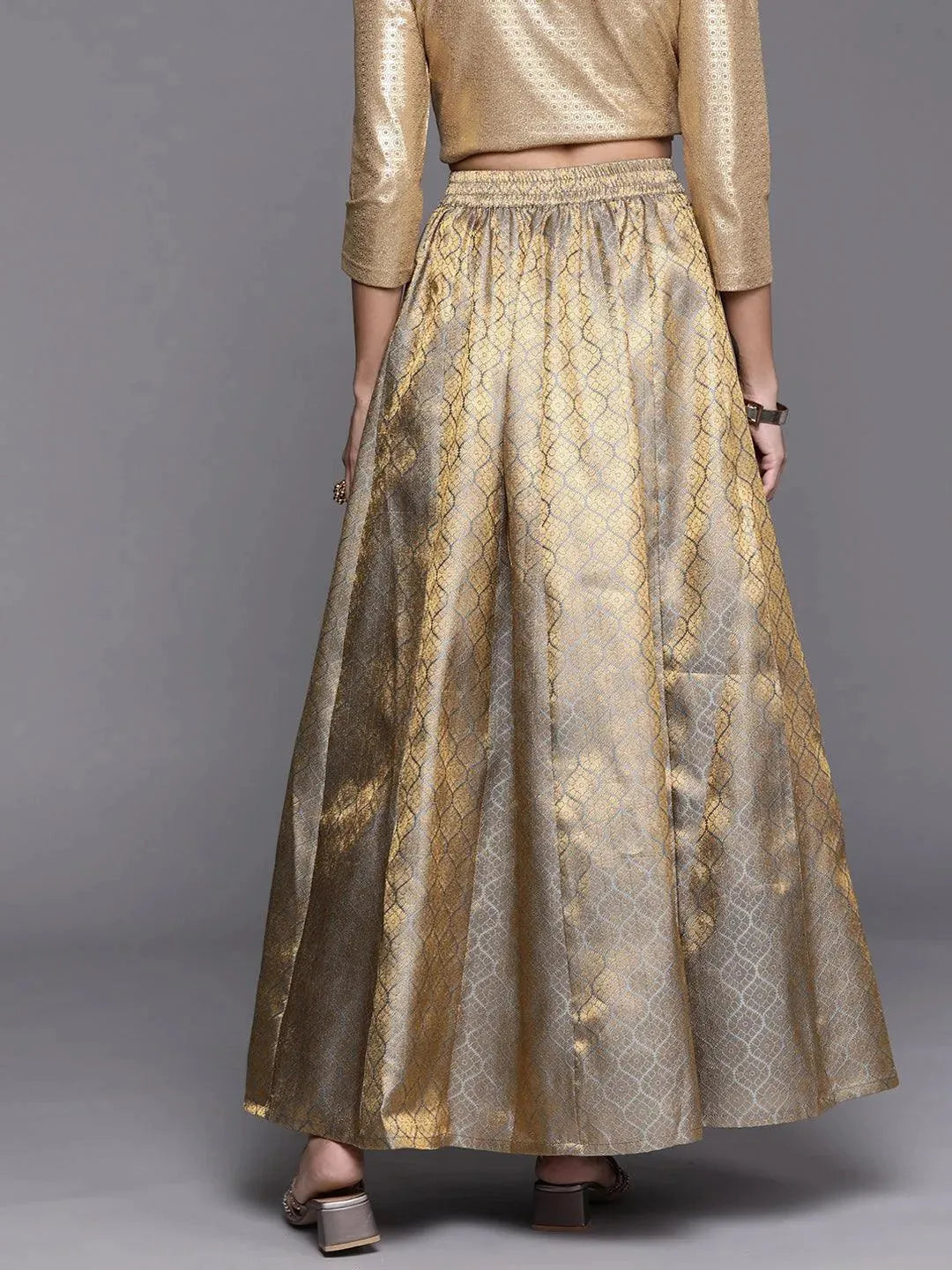 Grey Self Design Brocade Skirt - Libas 