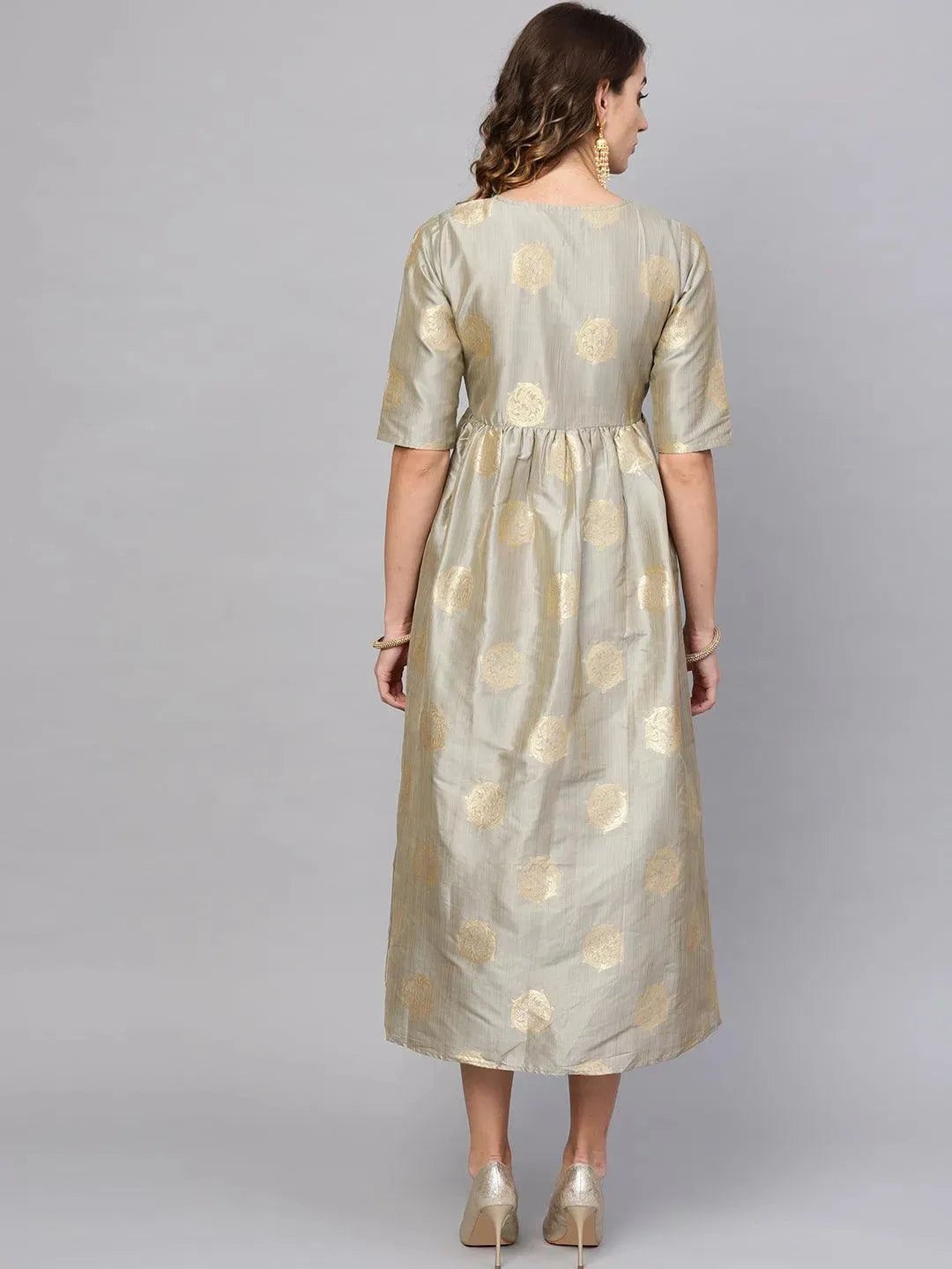 Grey Self Design Chanderi Dress - Libas 