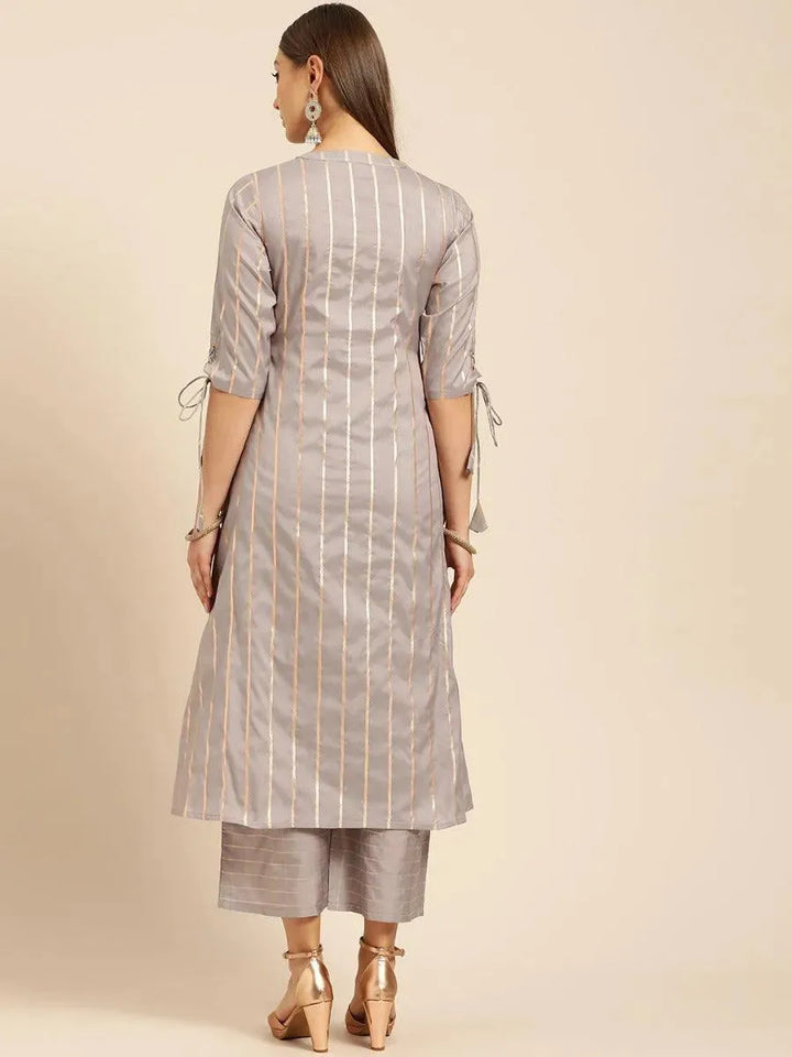 Grey Self Design Chanderi Kurta Set - Libas