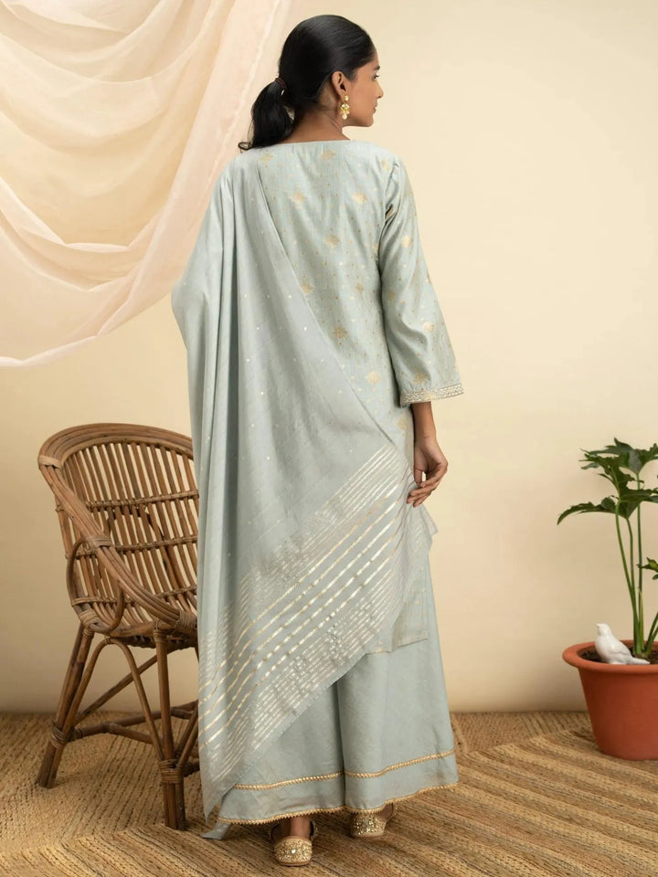 Grey Self Design Chanderi Silk Suit Set - Libas