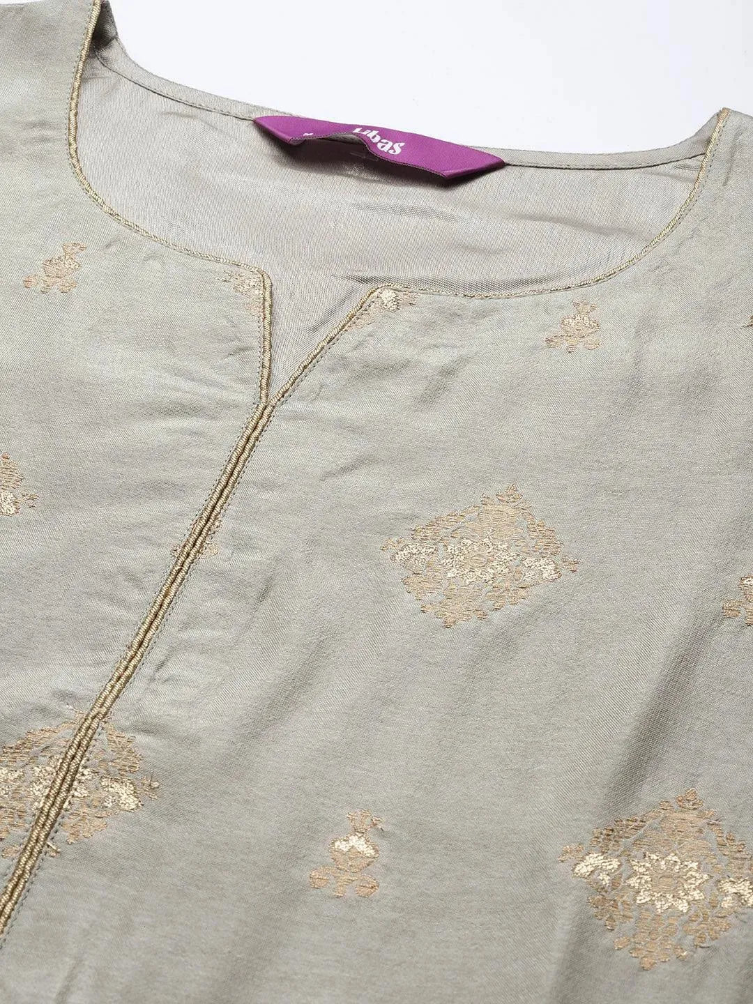 Grey Self Design Chanderi Silk Straight Suit Set - Libas 
