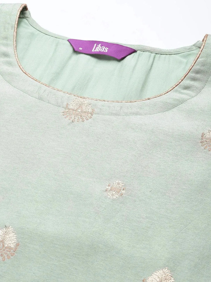 Grey Self Design Chanderi Silk Straight Suit Set - Libas