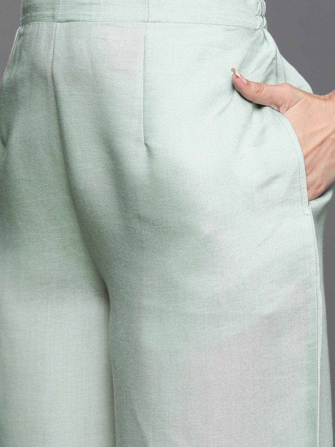 Grey Self Design Chanderi Silk Straight Suit Set - Libas