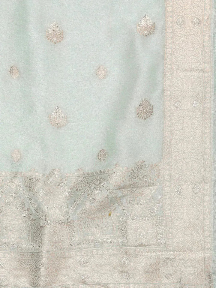 Grey Self Design Chanderi Silk Straight Suit Set - Libas