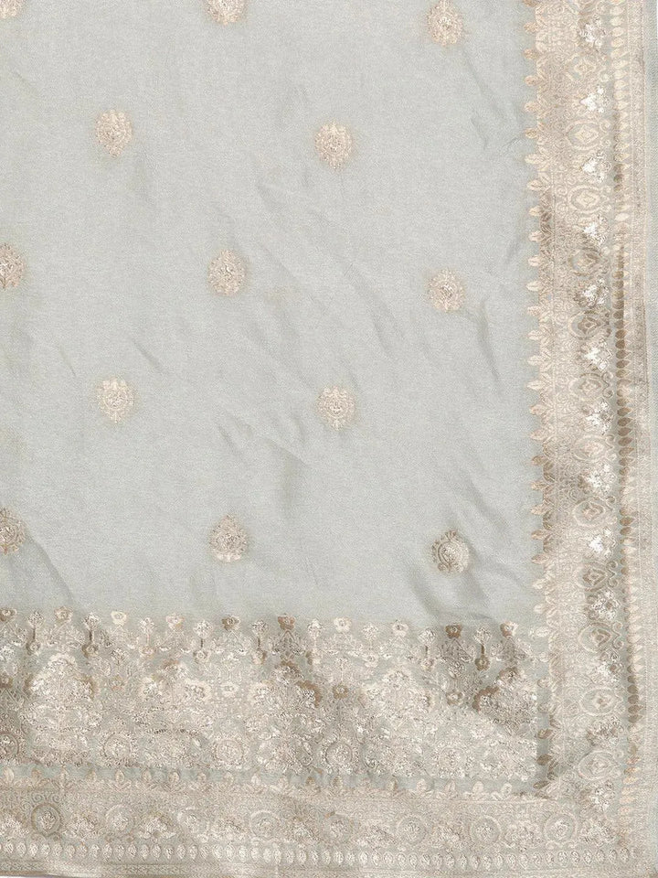 Grey Self Design Chanderi Silk Straight Suit Set - Libas
