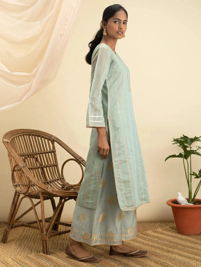 Grey Self Design Chanderi Silk Kurta Set - Libas