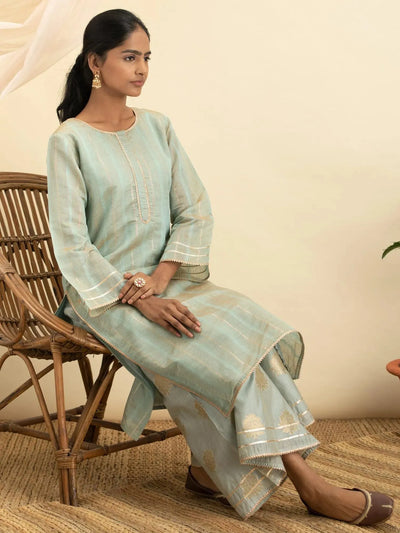 Grey Self Design Chanderi Silk Kurta Set - Libas