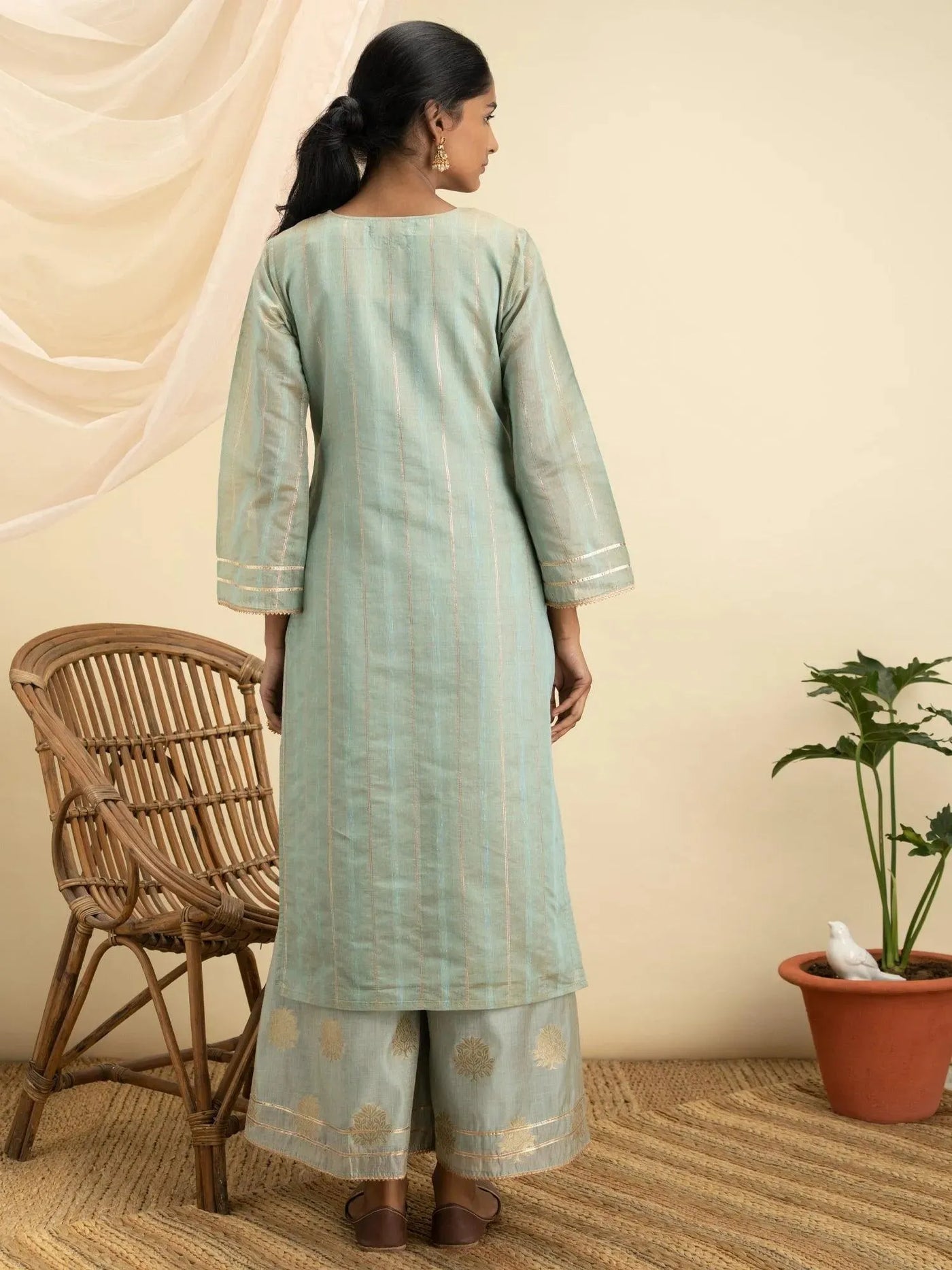 Grey Self Design Chanderi Silk Kurta Set - Libas