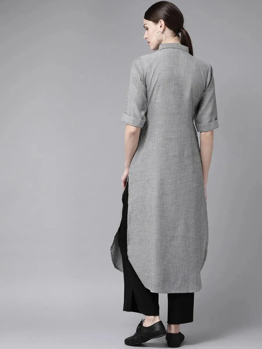 Grey Self Design Cotton Kurta - Libas