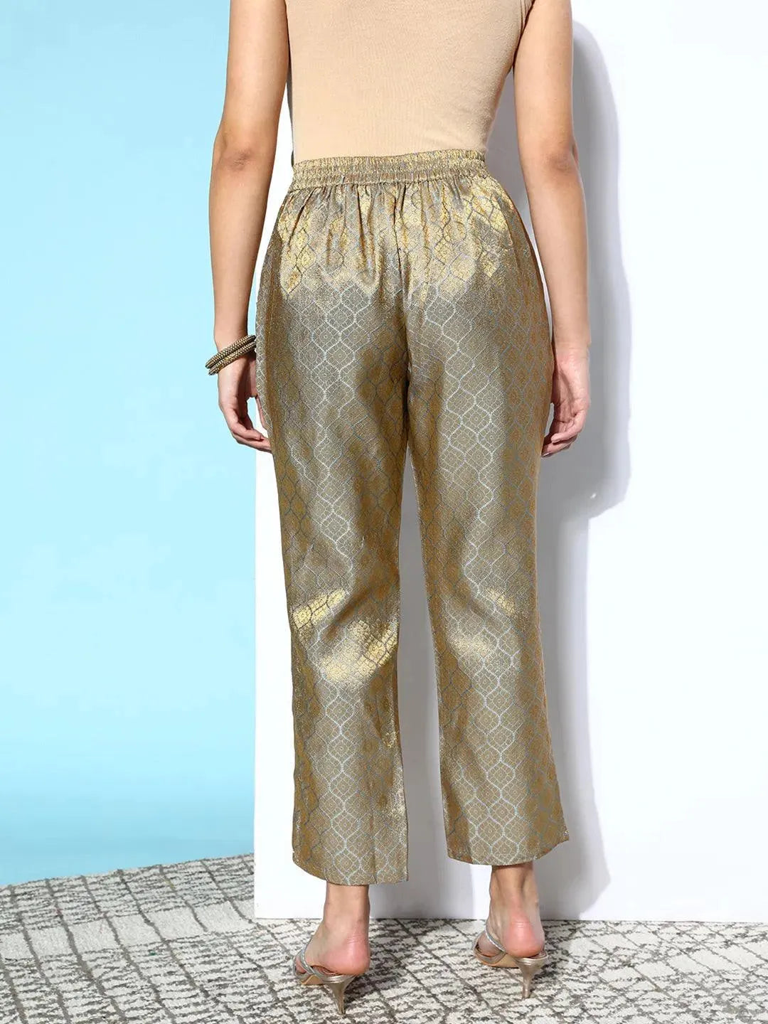 Grey Self Design Jacquard Trousers - Libas 