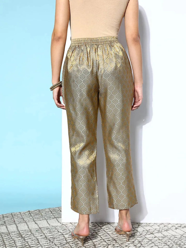 Grey Self Design Jacquard Trousers - Libas