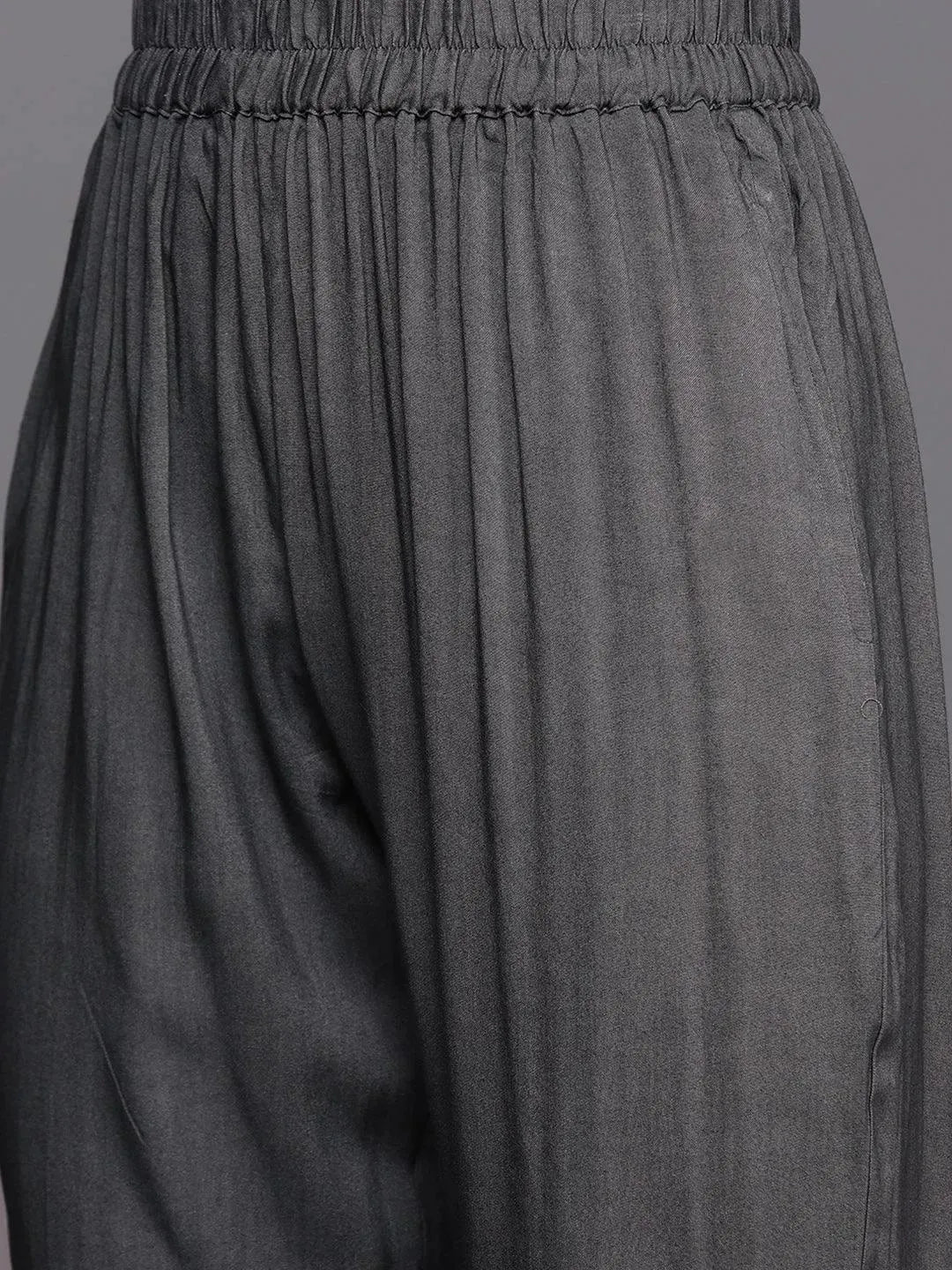 Grey Self Design Pashmina Wool Straight Suit Set - Libas 