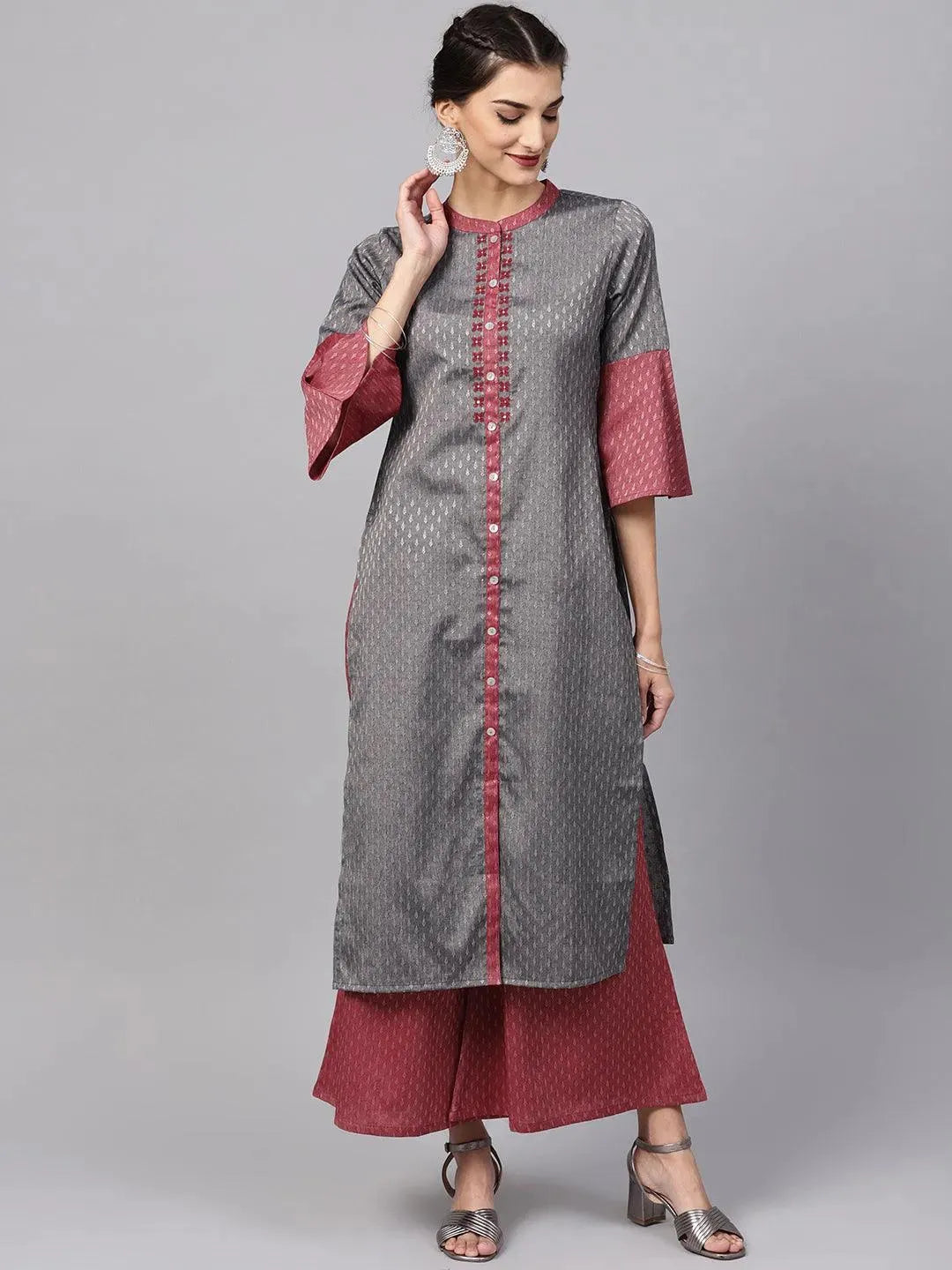 Grey Self Design Rayon Kurta Set - Libas