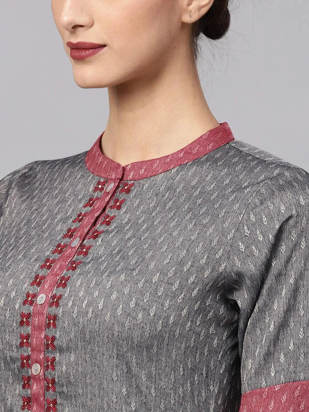 Grey Self Design Rayon Kurta Set - Libas 