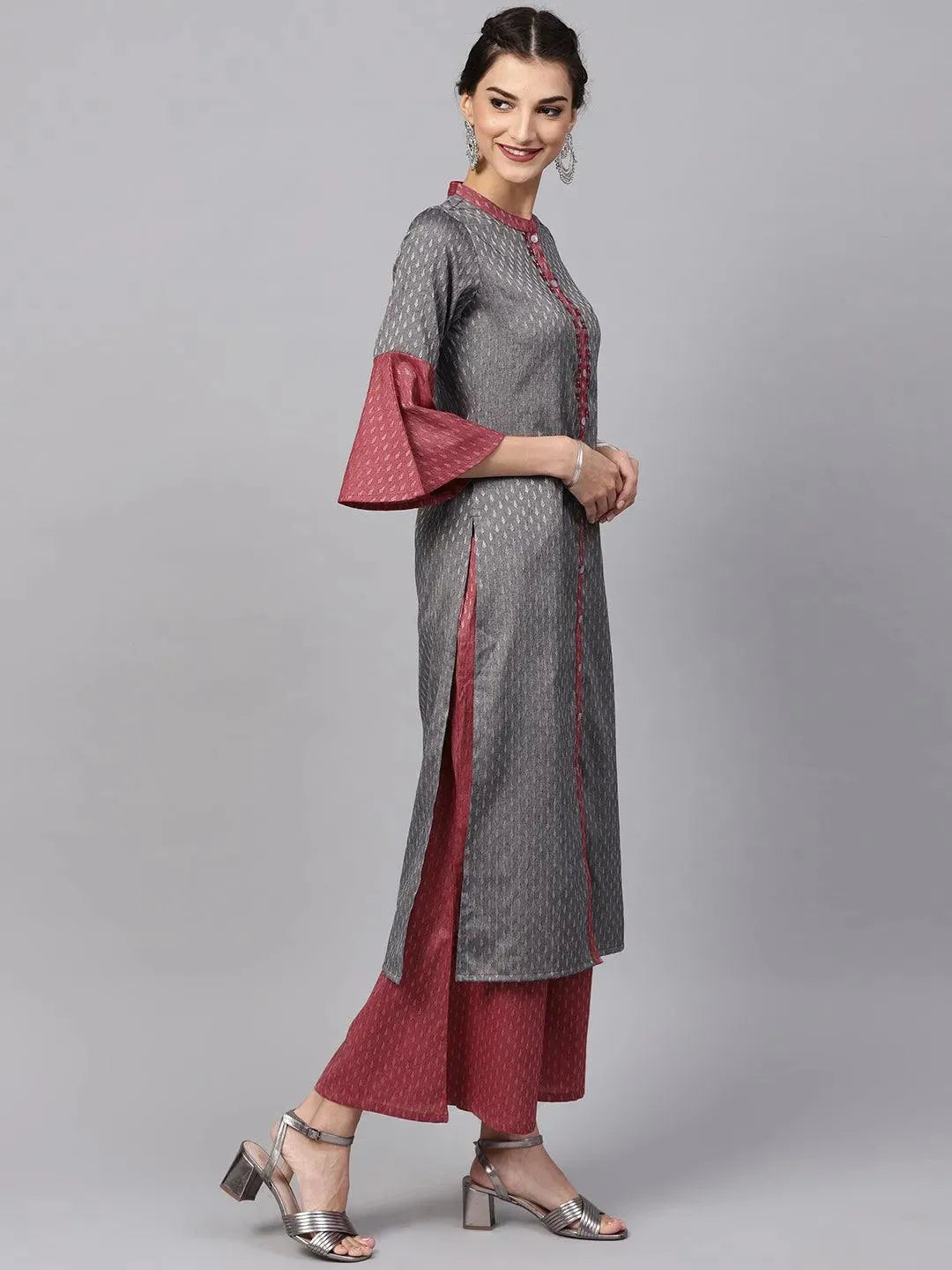 Grey Self Design Rayon Kurta Set - Libas