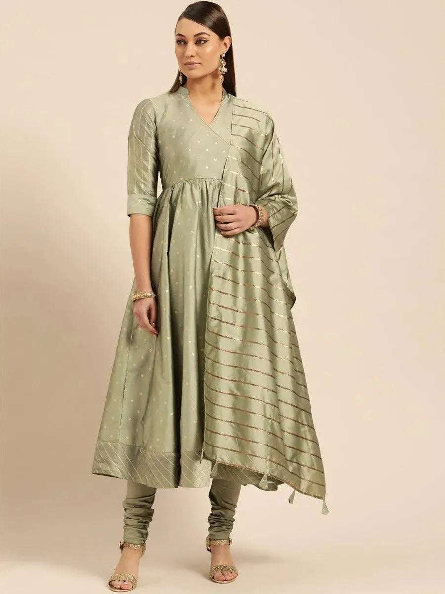 Grey Self Design Silk Suit Set - Libas