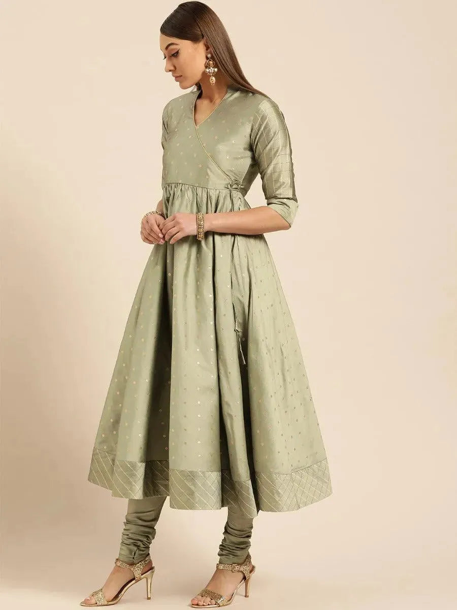 Grey Self Design Silk Suit Set - Libas 