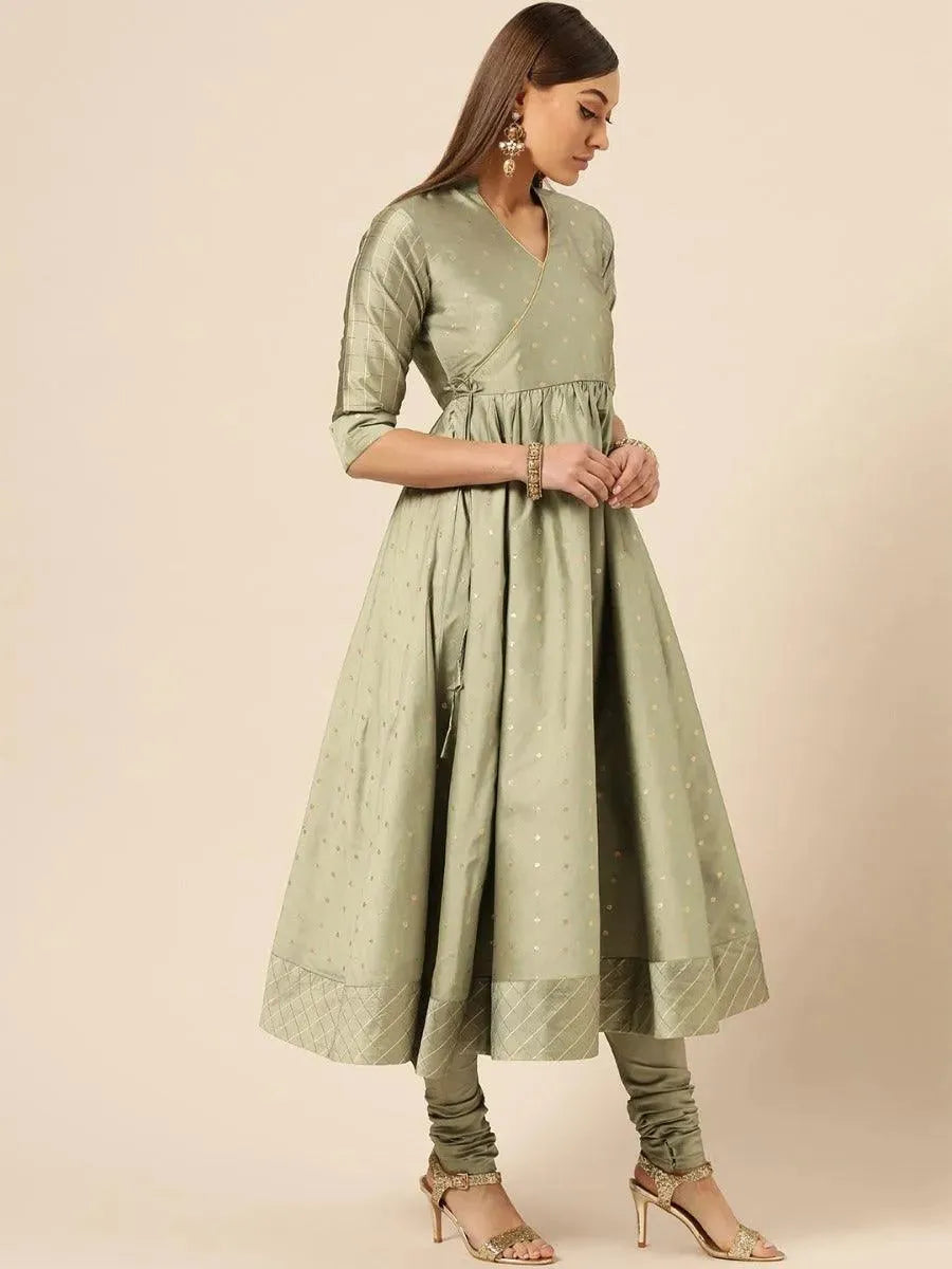 Grey Self Design Silk Suit Set - Libas 