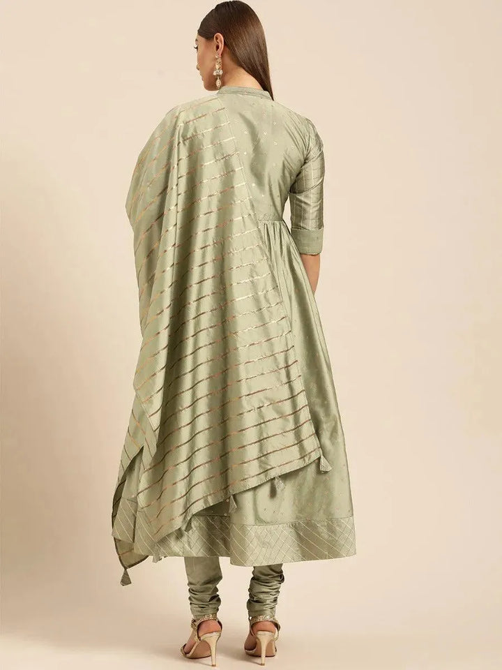 Grey Self Design Silk Suit Set - Libas